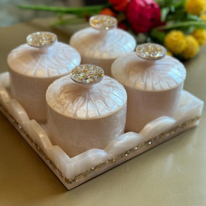 Luxury Handmade Resin <b>Canister</b> <b>Set</b> with Decorative Tray Elegant Pearl and Gold Leaf Design for Home Decor - Product Image 6