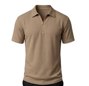 Polo zippé à texture gaufrée pour homme, manches courtes, tricoté, décontracté, pour le golf, logo personnalisé - Product Image 1