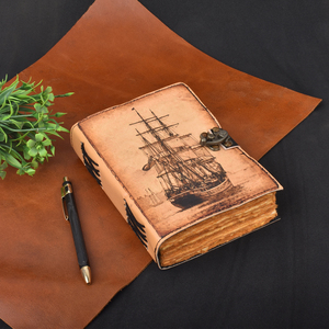 <b>A5</b> Vintage Ship Design Cardboard Lock Diary <b>Notebook</b> with Metal Closure 100 Pages Handmade Paper Journal Travel Writing <b>Notebook</b> - Product Image 5