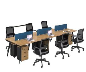Poste de travail à quatre places avec panneaux de séparation sous les tiroirs de bureau, dessus en bois et disposition ergonomique des sièges - Product Image 3