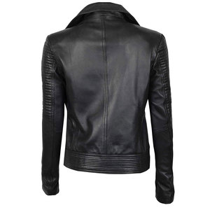 Women's Genuine <b>Leather</b> Biker <b>Jacket</b> Black Full Sleeve Zipper Closure Moto Style Autumn Wear European American women's <b>jacket</b> - Product Image 6