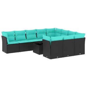 Juego de Sofás de Patio de 11 Piezas en Poliratán Negro con Cojines, Elegante Colección de Muebles para Exteriores - Product Image 2