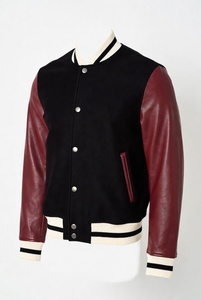 Bulk Custom Sublimation Printed and Embroidered Varsity Jacket Dark Green <b>Wool</b> <b>Brown</b> Leather Sleeves Classic Striped Rib College - Product Image 2