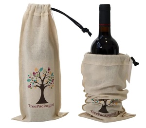 Cotton Canvas Bottle Gift Bag, Velvet Fancy Wine Packing Bags Jute Storage Promotional Bottle Bags Custom Logo Embroidery - Product Image 6