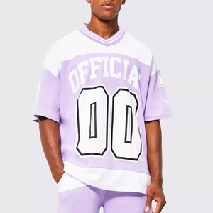 เสื้อยืดคอกว้างสีลาเวนเดอร์แขนสั้นสำหรับผู้ชาย พิมพ์ลาย "OFFICIAL 00" ทรงโอเวอร์ไซส์ สไตล์สตรีท ผ้าเจอร์ซีย์ - Product Image 1