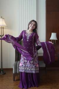 Traje Kurti Palazzo de Georgette Sintética de la Mejor Calidad al por Mayor con Bordado de Lentejuelas para Mujer, Ideal para Bodas Punjabi y Regalos - Product Image 5