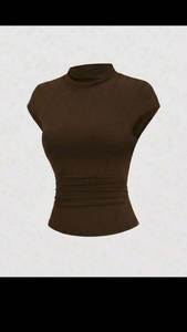 Women's O-Neck <b>Cap</b> <b>Sleeve</b> Slim Fit Crop T-Shirt Nylon/Cotton Knitted Fabric Eco-Friendly Casual <b>Top</b> with Custom Logo Option - Product Image 3