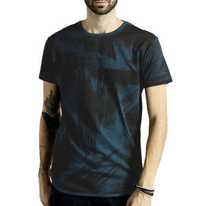 T-shirt en coton tricoté respirant à manches courtes pour homme, couleur unie bleu foncé, style streetwear décontracté, été, 100% coton - Product Image 1
