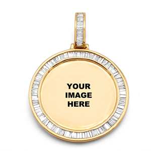 D'VINS JEWELS 18K Solid Gold Hip Hop Round Charm with Baguette Diamond Border Channel Set Classic Pendant Unisex Everyday Wear - Product Image 3