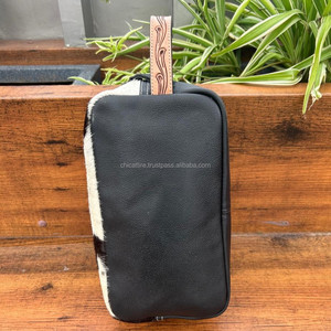 Handmade Cowhide & Tooled <b>Toiletry</b> Travel <b>Bag</b> <b>for</b> Women's Floral Genuine Leather Cosmetic Pouch Western Style Makeup Organizer - Product Image 6