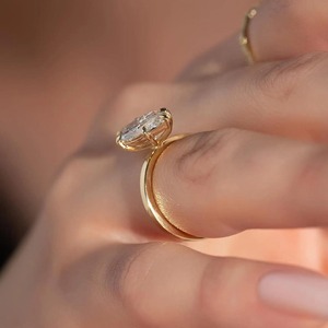 2.05 CT Marquise Moissanite Engagement <b>Ring</b>, 14K Yellow Gold Hidden Halo <b>Solitaire</b> <b>Ring</b> with 6 Prongs, Modern Bridal Jewelry - Product Image 4