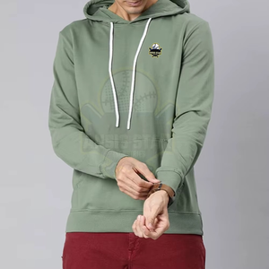 เสื้อฮู้ดผู้ชายสีเขียวทรงปกติ ปักโลโก้ สวมใส่สบายๆ สำหรับฤดูใบไม้ร่วง ผ้าถักเนื้อฝ้าย ดีไซน์มีกระเป๋า - Product Image 1