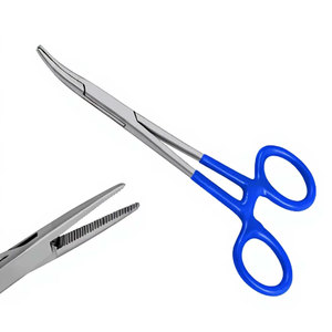 Pinzas Hemostáticas Manuales de Primera Calidad, Tipo Mosquito, 5 Pulgadas, Curvas, con Mangos Recubiertos de PVC Azul, Acero Inoxidable Alemán, Quirúrgicas, Dentales, CE - Product Image 1