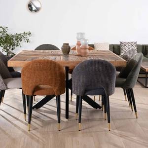 Vandana Ivory Field Square <b>Dining</b> <b>Table</b> <b>140cm</b> Acacia Chevron Finish with Crossed Black Metal Legs - Product Image 5