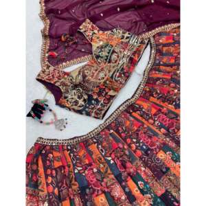 Robes de soirée de créateur-Travail à aiguilles multiples Lehenga Choli pour les fêtes - Product Image 5