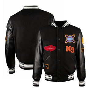 Wool Body Comfortable Baseball Varsity Jackets <b>Black</b> Color Leather Sleeves Chenille Embroidery Logo Winter Woolen Coats - Product Image 1