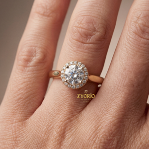 Classic Luxury Yellow Gold Halo Lab Grown Diamond Engagement <b>Ring</b> Minimalist <b>Plain</b> Gold Band Solitaire Wedding Gift <b>Ring</b> for - Product Image 4