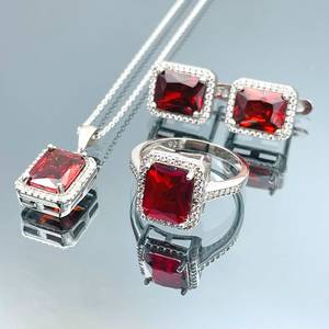 Handmade Brass Ruby Jewelry Set <b>Red</b> Baguette Stone Ring <b>Earrings</b> Necklace Natural Gemstone Gift Women - Product Image 4