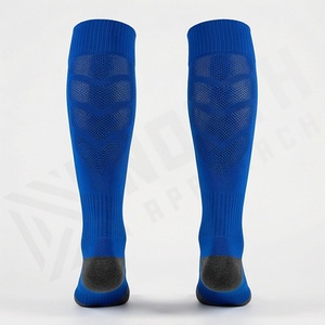 Blue <b>Knee</b> <b>High</b> <b>Socks</b> Solid Color Breathable Knitted Soccer Football <b>Socks</b> for Adults Regular Style - Product Image 2