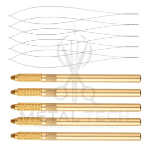 Gold Hair Extension Wire Loop <b>Threader</b> Kit Holder Handle <b>Needle</b> Accessories Set for Micro Rings Beads Extension Application - Product Image 2