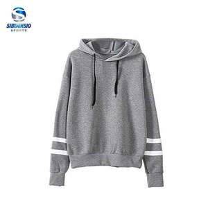 Custom Fleece <b>Hoodie</b> <b>Mens</b> <b>Grey</b> Striped Sleeve Oversized Pullover Sweatshirt <b>Plain</b> Blank Streetwear Heavyweight Hoodies Wholesale - Product Image 2
