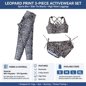 Women's 3 Piece Solid Quick Dry Yoga <b>Set</b> Crisscross Racerback <b>Top</b> <b>Seamless</b> <b>Leggings</b> Front Logo - Product Image 6