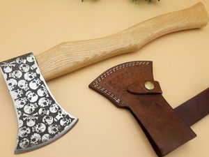 Hacha de camping de acero al carbono personalizada con mango de madera de fresno, hecha a mano, para uso exterior, con funda de cuero, OEM ODM, venta al por mayor, regalo. - Product Image 5