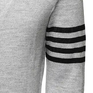 Cardigan en tricot pour homme et femme, col en V, manches longues, rayures contrastées, boutons sur le devant, style classique, toutes saisons, tenue scolaire - Product Image 5