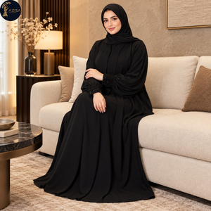 Robe Abaya à manches perlées pour femmes avec manches structurées, tissu fluide et élégant, robe islamique modeste |   Vêtements chics et raffinés pour les occasions spéciales - Product Image 3