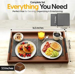 Bandeja de Madera para Servir el Desayuno, Bandeja de Madera Multiusos para Comer y Servir el Desayuno en Casa y Hoteles - Product Image 1