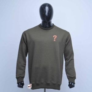 Sudadera Verde Oliva al por Mayor con Cuello Redondo, Corte Regular, Logotipo de Signo de Interrogación Bordado, Ropa Casual de Otoño para Hombre - Product Image 1
