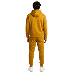 Ensemble de survêtement jaune moutarde pour homme, sweat-shirt et pantalon à manches longues, couleur unie, décontracté, avec logo sur le devant, coupe classique, automne - Product Image 2