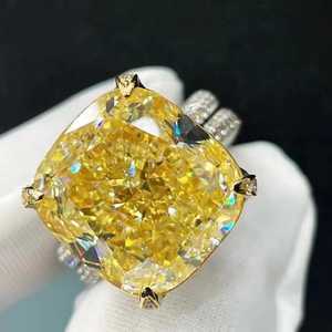 Fancy Yellow 5CT Cushion Cut Moissanite Halo <b>Ring</b> Dual Eternity Band 925 Silver Fine <b>Proposal</b> Gift For Party Charms - Product Image 3