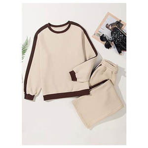 Conjunto de 2 piezas para mujer, conjunto de sudadera y pantalones de chándal con bloques de color, conjunto informal de forro polar, ropa cómoda para estar en casa - Product Image 5