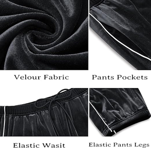 High Quality Hooded Printed Zipper up <b>Jacket</b> Trouser Pant <b>Velvet</b> Velour Tracksuit Two Pieces Set Breathable Wholesale - Product Image 5