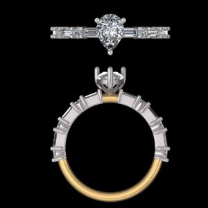 Exquisito Anillo de Compromiso con Diamante en Forma de Pera de 1.21 Quilates con Detalles en Baguette y Corte Redondo en un Sofisticado Diseño de Oro de Dos Tonos - Product Image 3