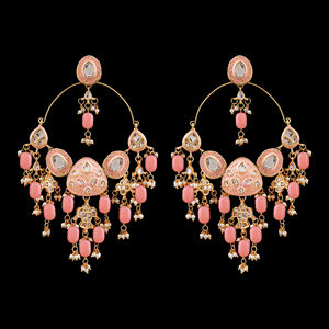 Pendientes Colgantes de Aleación Chapados en Oro Hechos a Mano con Diseño Tradicional Indio Kundan Polki Chandbali para Bodas y Eventos de Mujeres - Product Image 1