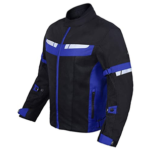 Blouson de moto réfléchissant noir et bleu pour homme, manches longues, coupe-vent, color-block, toutes saisons, tenue de course - Product Image 1
