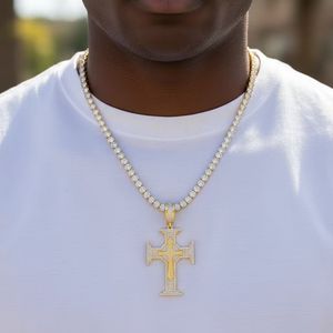 <b>Mens</b> Moissanite 925 Silver Gothic Cross <b>Pendant</b> <b>Necklace</b> Iced Out Diamond Cut Religious Statement <b>Pendant</b> Luxury <b>Mens</b> Jewellery - Product Image 4