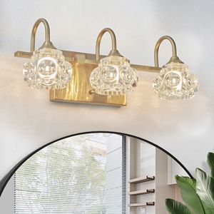17\" Modern <b>Crystal</b> Bathroom Vanity <b>Light</b> Elegant Wall Mount Lighting with 3 Golden Wall Sconce Clear Glass <b>Shades</b> - Product Image 3
