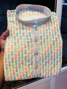 Pyjama Kurta traditionnel en coton pour homme avec broderie multicolore pour Diwali et les occasions de mariage - Product Image 2