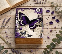 Carnet en cuir violet à motifs papillons, 200 feuilles, style vintage, fait main, pour aquarelle et écriture, par Herb Heritage