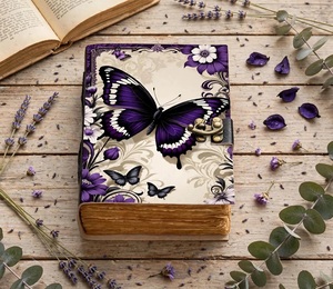 Diario de Cuero con Mariposas Moradas, 200 Hojas, Cuaderno Vintage con Diseño Floral Acuarela, Hecho a Mano por Herb Heritage - Product Image 6