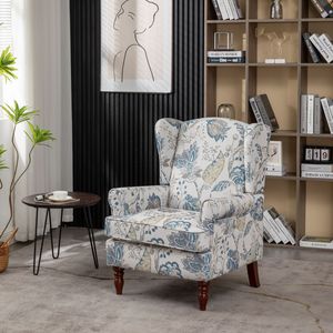 Poltrona Moderna con Design Floreale e Gambe in Legno Retrò, Comoda Sedia Imbottita per Soggiorno e Camera da Letto - Product Image 4