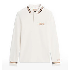 Polo de manga larga con ribete, corte regular, de moda, para hombre, de algodón Oxford elástico premium, informal, con bordado personalizado. - Product Image 6