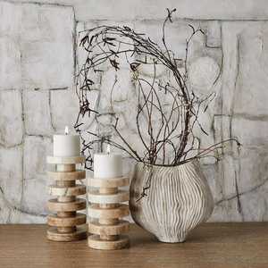 Natural Marble Ribbed Pillar <b>Candle</b> Holder <b>Set</b> Of 2 Elegant Stone Texture For Luxury Home Decor And Weddings High Quality - Product Image 6