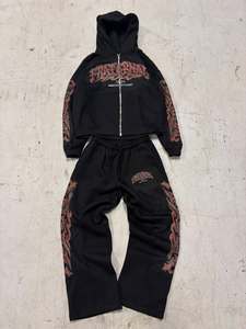 Custom Mens Oversized Flared Sweatsuits Tracksuits DTG Printing Zip up Hoodie and <b>Sweatpants</b> <b>Set</b> for Men Clothing Manufacturer - Product Image 1