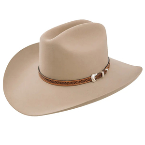 Unisex Beige Leather Cowboy <b>Hat</b> with Brown Leather <b>Band</b> Casual Striped Beach Adult Summer 56-58cm HN-3019 - Product Image 1