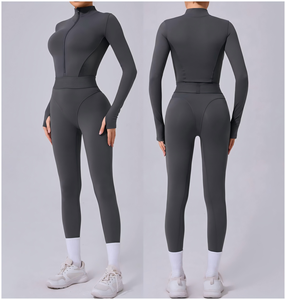 Mono de yoga sin costuras para mujer, manga larga, cremallera frontal, cintura alta, compresión, para entrenamiento, gimnasio, fitness. - Product Image 1