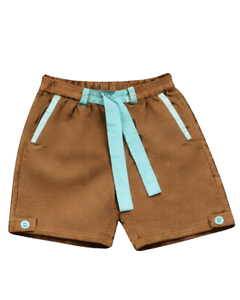 Conjunto de Top sin Mangas y Pantalones Cortos en Contraste Turquesa y Marrón para Hombre, Atuendo Casual de Verano, Cintura con Cordón, Mezcla de Algodón Transpirable y Cómodo - Product Image 5